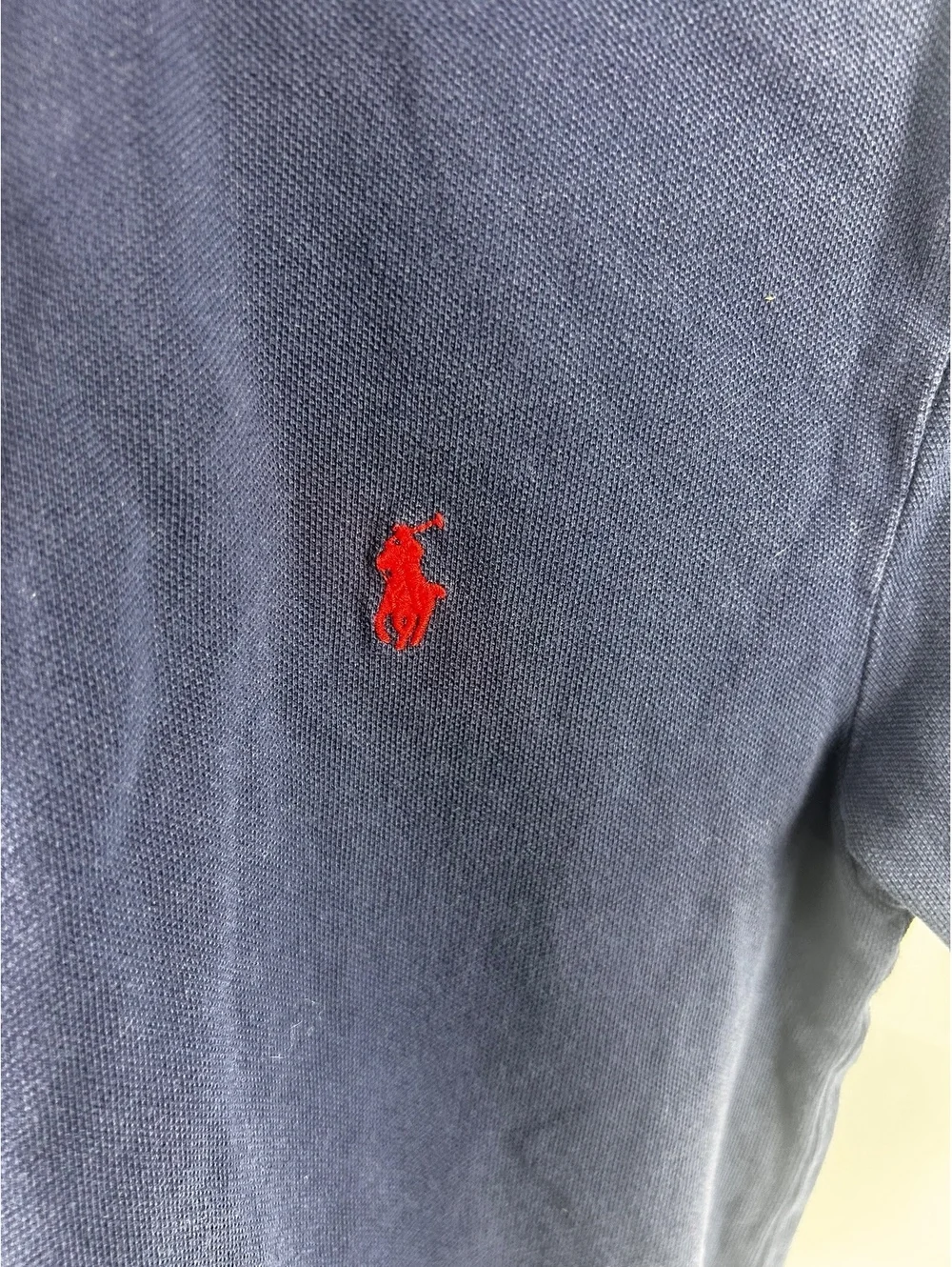 Polo Ralph Lauren Classic Fit Navy Blue Polo Shirt with Red Logo, Size L (14-16)